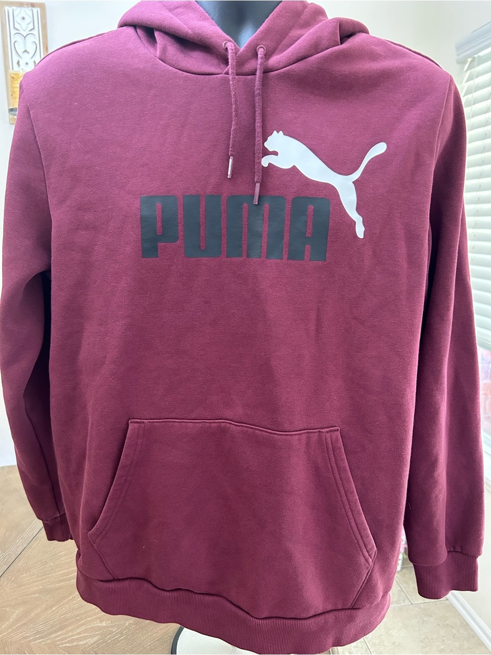 Puma Essential Big Logo Pullover Hoodie Burgundy Fleece Men’s Large